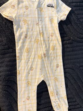 Disney Yellow Grid Winnie the Pooh Short-Sleeve Footed Pajamas